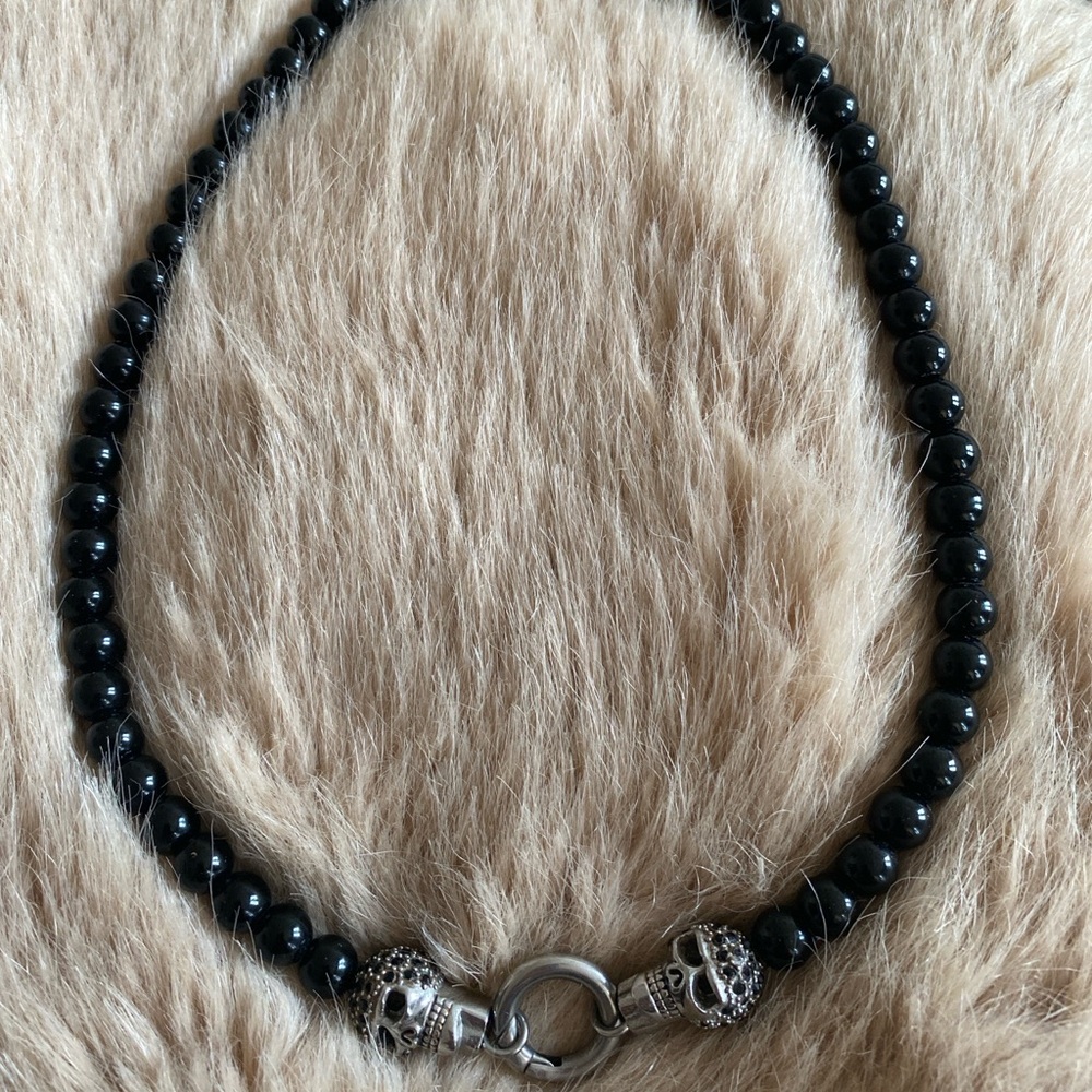 Custom Made Onxy Beeded with Silver & Black Rhinestone Choker Necklace